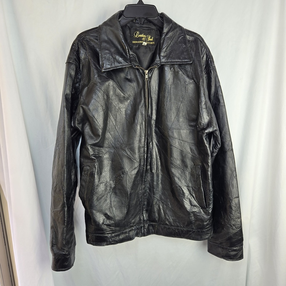 Vintage 80s Leather And Soul Genuine Jacket Patchwork Mens XL Black Retro Edgy